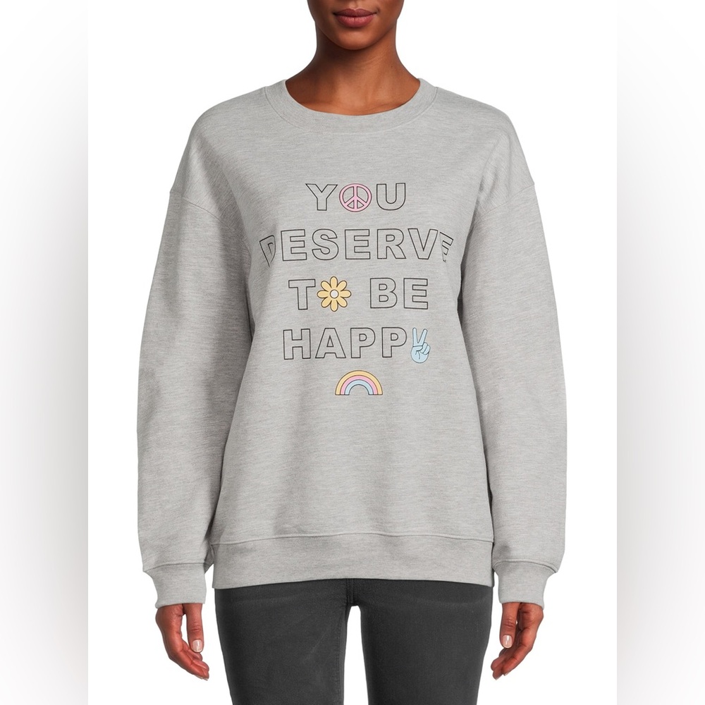 Wound Up Women's Deserve To Be Happy Graphic Fleece Pullover Size XL